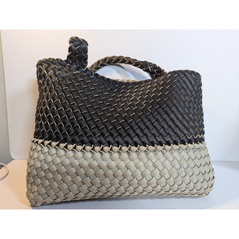 Woven Black & Grey‎ Faux Leather Tote